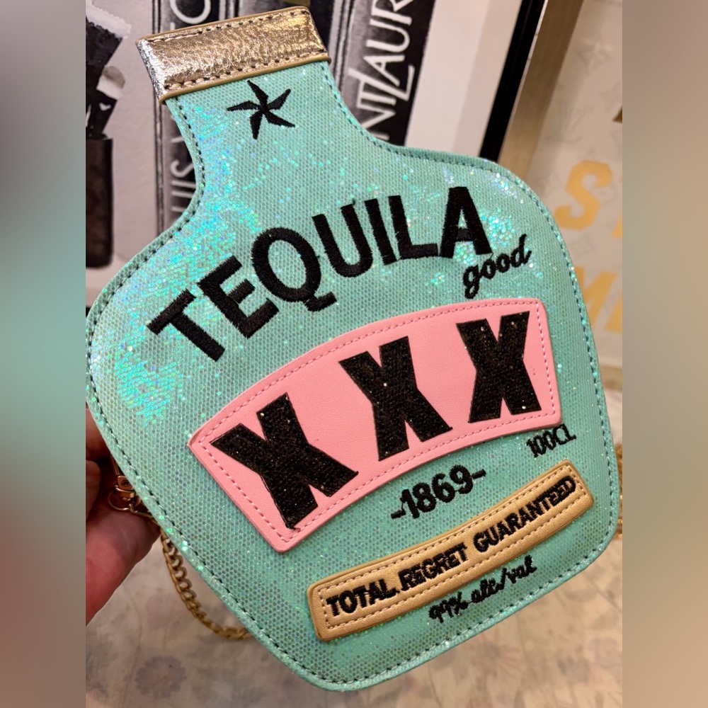 CINCO DE MAYO Tequila Bottle Crossbody Bag - Aqua with Pink Accents - Picture 6 of 8